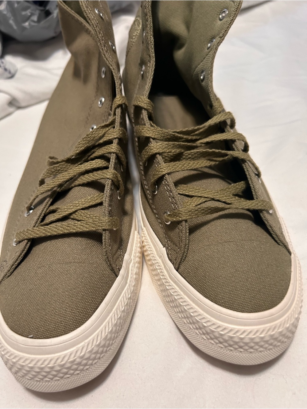 Converse High-Top Canvas Sneakers in Olive Green with White Sole